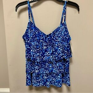 Blue Patterned American Beach Tankini Top Sz 12 or 14 NWT